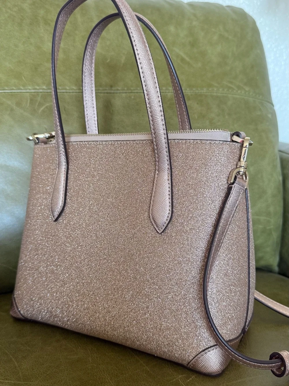 kate spade Rose Gold Blush Pink Glitter Shimmy Satchel Crossbody Purse